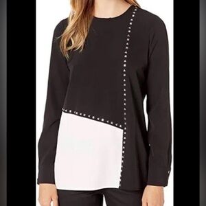 NWOT - Calvin Klein Black and White Colour Block blouse